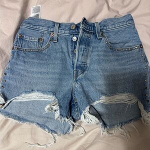 Levi's Blue Jean Shorts Distressed Raw Hem